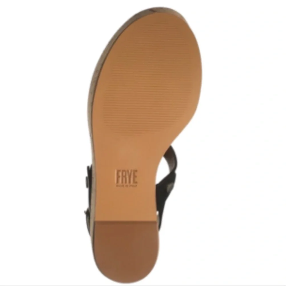 Frye Black Leather Cork Wedge Sandals - Picture 7 of 10